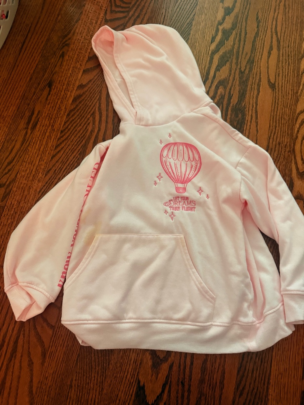 Girls' Light Pink Hooded Pullover with Hot Air Balloon Graphic